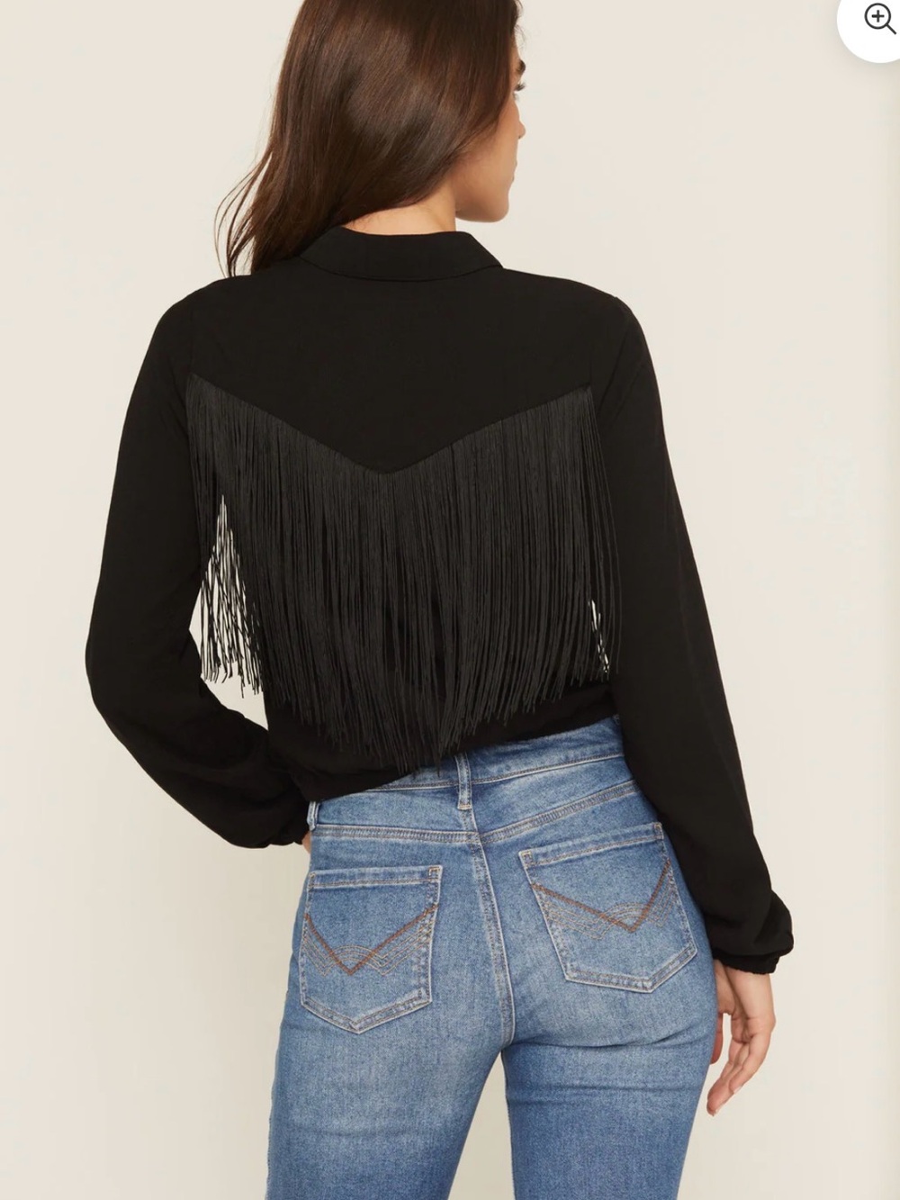 Idyllwind Black Button-Up Fringe Blouse - Picture 2 of 5